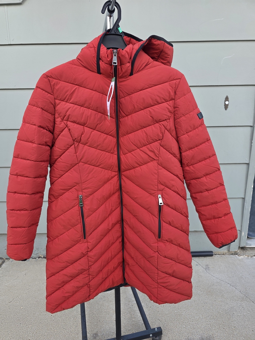 DKNY Red Quilted Hooded Women's Coat Size Medium